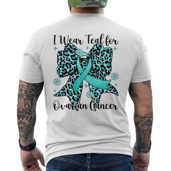 Leopard Bow I Wear Teal For Ovarian Cancer Awareness Men's T-shirt Back Print - Thegiftio UK