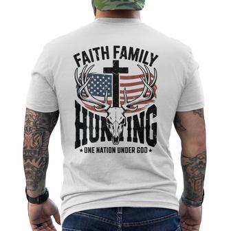 Men's Faith Family Hunting Patriotic American Flag Deer Hunt Men's T-shirt Back Print - Thegiftio UK