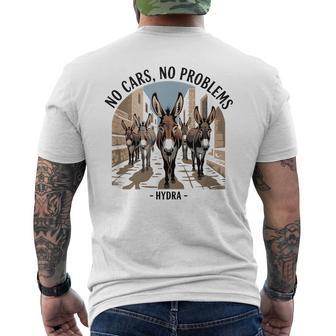 No Cars No Problems Hydra Lindo Burros En Un Camino Griego Camiseta Hombre Estampado Espalda - Regaloses