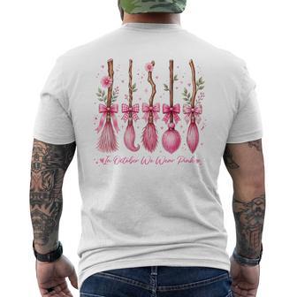In October We Wear Pink Witches Brooms Spooky Breast Cancer Men's T-shirt Back Print - Thegiftio UK