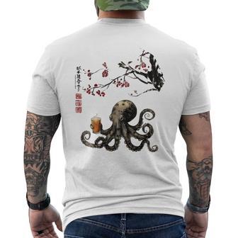 Octopus Drinking Tea Under The Cherry Tree Men's T-shirt Back Print - Thegiftio UK