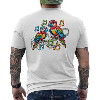 Oiseaux Jouant Avec Des Notes De Musique Perroquets Partition T-shirt imprimé au dos - Cadeauxyz