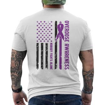 Overdose Awareness Usa Flag Purple Ribbon Drug Addiction Men's T-shirt Back Print - Thegiftio UK