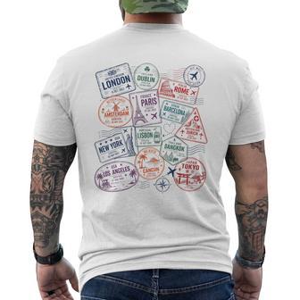 Passport Stamps Travel Adventure World Traveler Vacation Men's T-shirt Back Print - Thegiftio UK
