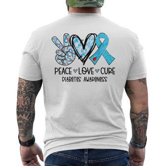 Peace Love Cure Type 1 Diabetes Awareness T1d Blue Ribbon Men's T-shirt Back Print | Seseable UK