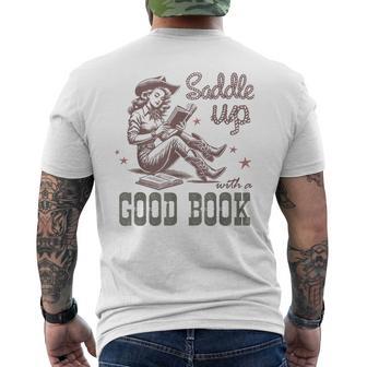 Retro Cowgirl Reading Saddle Up With A Good Book Western Men's T-shirt Back Print - Thegiftio UK