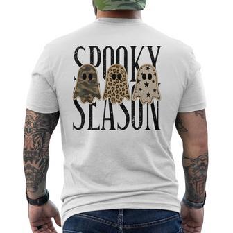 Retro Patchwork Ghosts Camo Leopard Halloween Spooky Season Men's T-shirt Back Print - Thegiftio UK