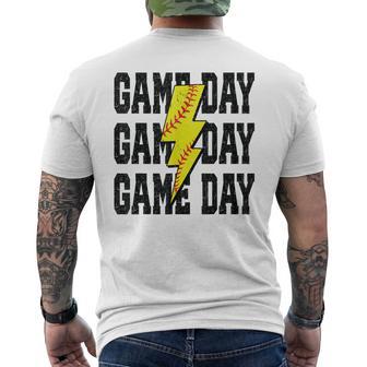 Softball Game Day Distressed Bolt Lightning Softball Men's T-shirt Back Print - Thegiftio UK
