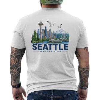Vintage Iconic Seattle Washington Skyline Mount Rainier Men's T-shirt Back Print - Thegiftio UK