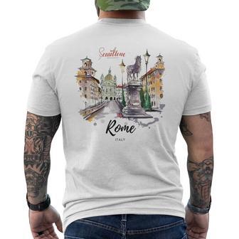 Vintage Rome Italy Watercolor Travel Illustration Souvenir Men's T-shirt Back Print - Thegiftio UK