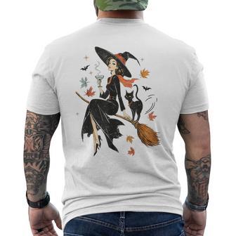 Vintage Witch & Cat Ringer Spooky Halloween Black Cat Lovers Men's T-shirt Back Print | Seseable UK