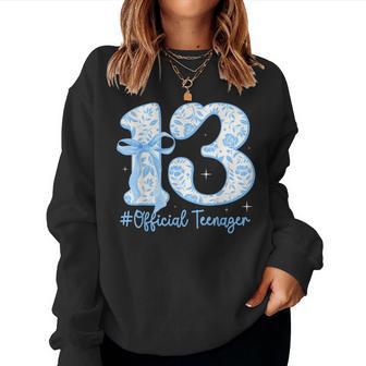 13Th Birthday Girl Floral Coquette Bow 13 Year Old Women Sweatshirt - Monsterry