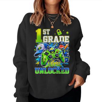 1St Grade Level Unlocked Video Gamer Back To School Boy Kids Women Sweatshirt - Thegiftio UK