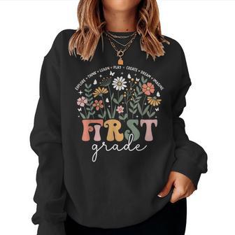 1St Grade Teacher Wildflower Floral Back To School Women Women Sweatshirt | Seseable UK