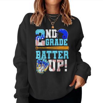 2Nd Grade Back To School Baseball Drip Ice Cream Batter Up Women Sweatshirt - Thegiftio UK