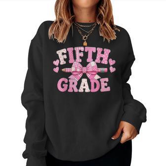 5Th Fifth Grade Back To School Pink Bow Coquette Patchwork Women Sweatshirt - Thegiftio UK