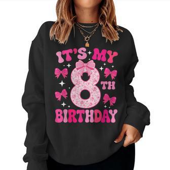 8Th Birthday Pink Coquette Bow Girls It's My 8 Floral Women Sweatshirt - Thegiftio UK
