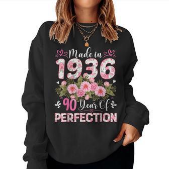 90 Year Old Made In 1936 Floral 90Th Birthday Women Women Sweatshirt - Thegiftio UK