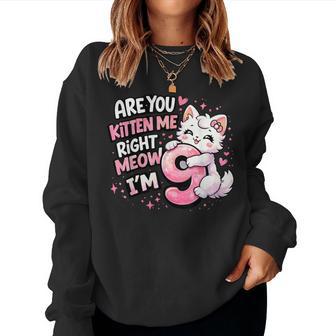 9Th Birthday Girl Cute Kitten Cat 9 Year Old Birthday Party Women Sweatshirt - Thegiftio UK