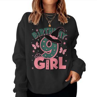 9歳の誕生日 魔女 ピンクとグリーン 9歳の誕生日 女の子 レディーススウェットシャツ - Kawaiitshirt