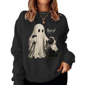 Adorable Vintage Ghost Boo-P To A Cat Black Halloween Girls Women Sweatshirt | Seseable UK