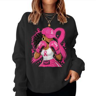 Afro Black Fight Breast Cancer Warrior Pink Ribbon Women Sweatshirt | Seseable UK