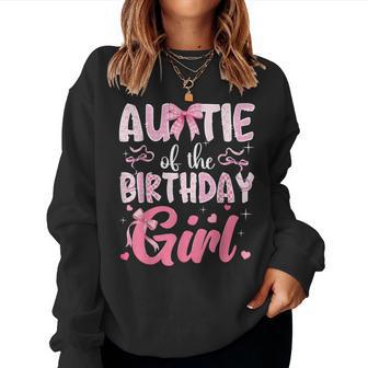 Auntie Of The Birthday Girl Pink Coquette Bow Family Women Sweatshirt | Seseable UK