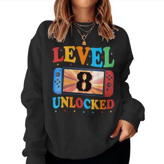 Awesome Level 8 Unlocked 8Th Birthday Boy Girlideo Gamer レディーススウェットシャツ - Kawaiitshirt