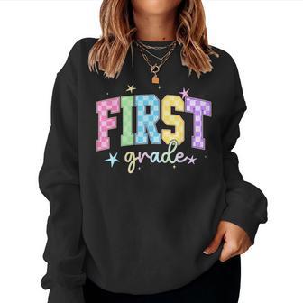 Back To School Checkered First Grade Team Teacher Students Women Sweatshirt - Thegiftio UK