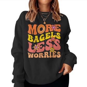 More Bagels Less Worries Groovy Bagel Lover Kids Women Sweatshirt - Thegiftio UK