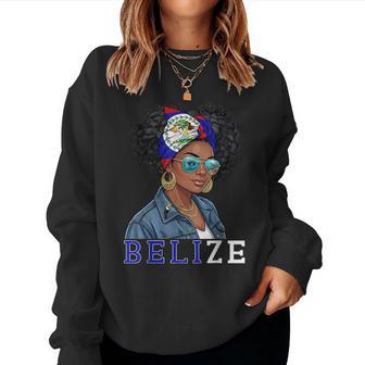 Belize Afro Woman With Flag Headwrap And Tropical Sunglasses Women Sweatshirt - Thegiftio UK