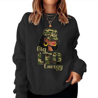 Big Leo Energy Black Woman Camo Cap Hat Zodiac Sign Women Sweatshirt - Thegiftio UK