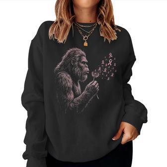 Bigfoot Blowing Dandelion Pink Ribbon October Breast Cancer Women Sweatshirt - Thegiftio UK