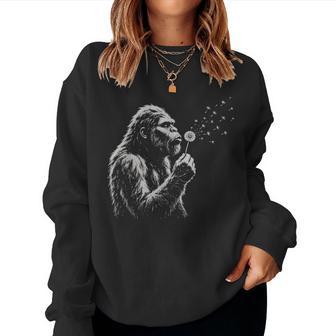 Bigfoot Blowing Dandelion Sasquatch Making A Wish Vintage Women Sweatshirt - Thegiftio UK