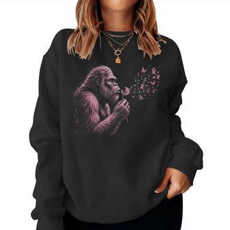 Bigfoot Blowing Wishes Dandelion Breast Cancer Awareness Women Sweatshirt - Thegiftio UK