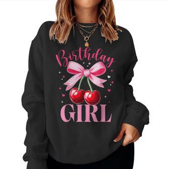 Birthday Girl Pink Coquette Bow Cherry Birthday Girls Women Sweatshirt | Seseable UK