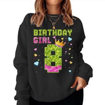 Birthday Girl Pink It's My 8Th Birthday Video Game Pixel Women Sweatshirt - Thegiftio UK