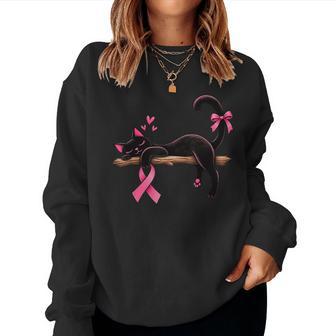 Black Cat Pink Ribbon Breast Cancer Awareness Women Women Sweatshirt - Thegiftio UK