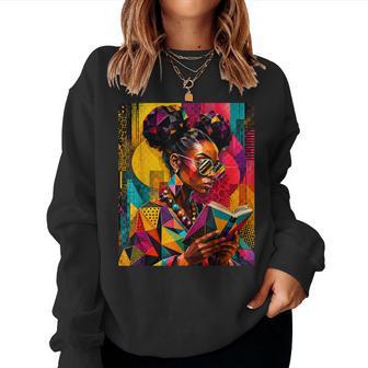 Black History Educated Geometric Reading Book Melanin Women Sweatshirt - Thegiftio UK