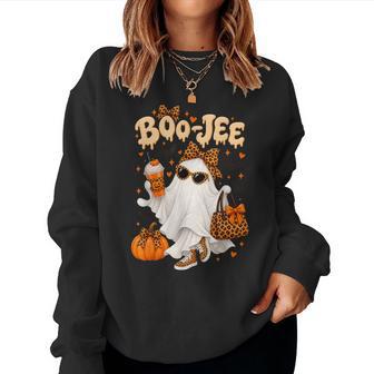 Boo-Jee Ghost Halloween Boo Jee Leopard Spooky Season Women Sweatshirt - Thegiftio UK