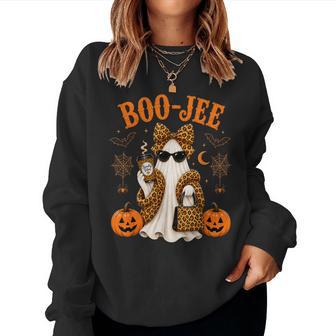 Boo Jee Leopard Ghost Halloween Cute Spooky Fall Costume Women Sweatshirt - Thegiftio UK