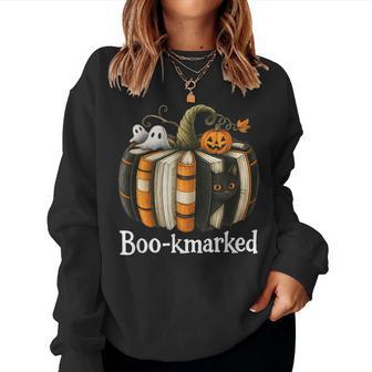 Boo-Kmarked Fall Pumpkin Books Halloween Teacher Teaching Women Sweatshirt - Thegiftio UK