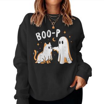 Boo-P Ghost Cat Halloween Cat Mom Cute Trick Or Treat Women Sweatshirt - Thegiftio UK