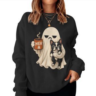 Boston Terrier Dog Ghost Holding Coffee Halloween Costume Women Sweatshirt - Thegiftio UK
