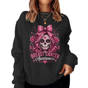 Breast Cancer Awareness Sugar Skull Pink Ribbon Women Women Sweatshirt - Thegiftio UK