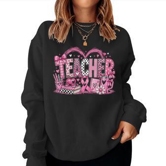 Breast Cancer Awareness Teacher Pink Ribbon Leopard Women Women Sweatshirt - Thegiftio UK
