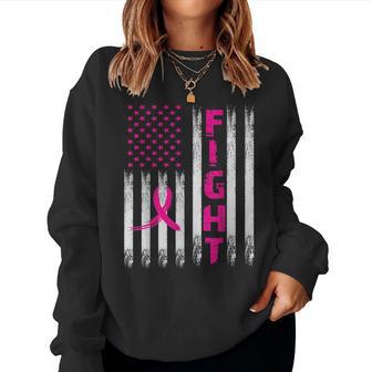 Breast Cancer Awareness Us Flag Pink Ribbon Patriotic Womens Women Sweatshirt | Seseable UK