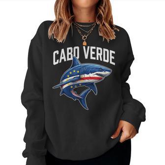 Cabo Verde Flag Shark Kids Cape Cabo Verdeans Women Sweatshirt - Thegiftio UK