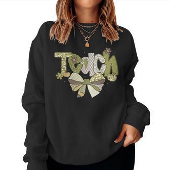 Camo Teach Coquette Bow Retro Camouflage Teacher Women Sweatshirt | Seseable UK