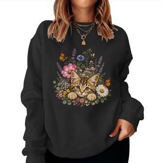 Cat Flower Floral Cute Cat Flower Women Sweatshirt | Seseable UK